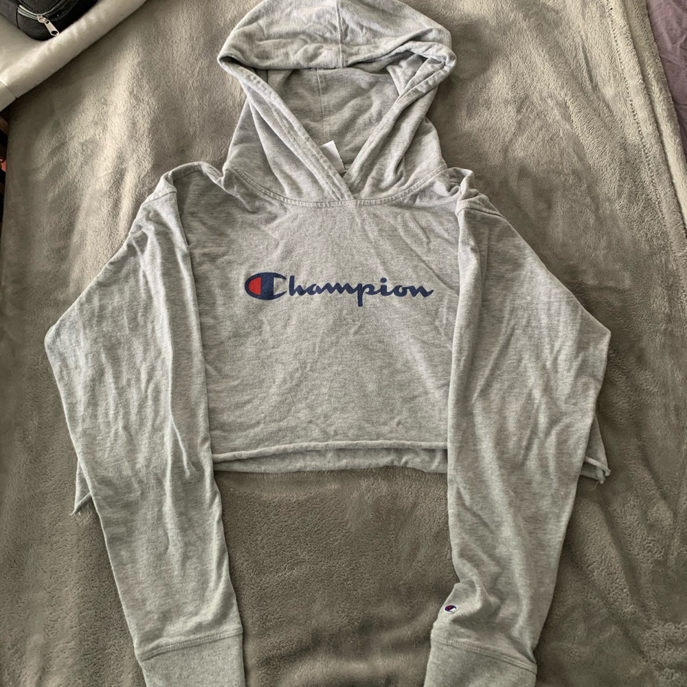 Grey Cropped Champion Hoodie
